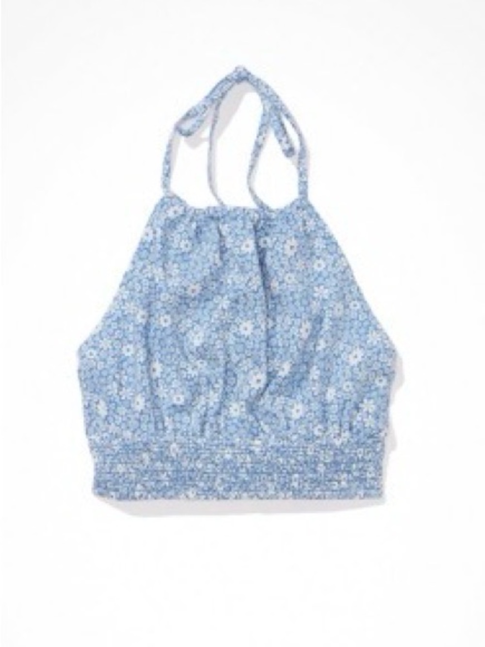 🤍 NWT American Eagle Light Blue Cropped Floral Tie Back Halter Top 🩵